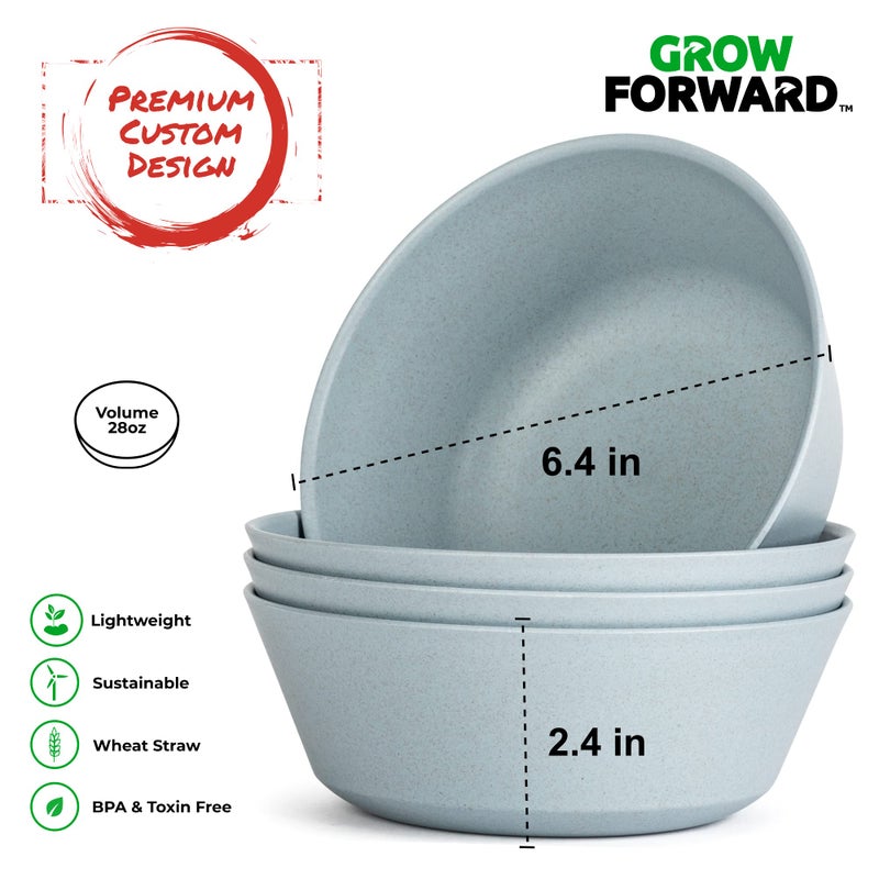 Grow Forward Premium Wheat Straw Plates and Bowls Sets - 8-Piece Wheat Straw Dinnerware Sets - Unbreakable & Reusable Microwave Safe Plastic Dinner Plates for Outdoors  RV  Camping Dishes - Glacier - Image 4